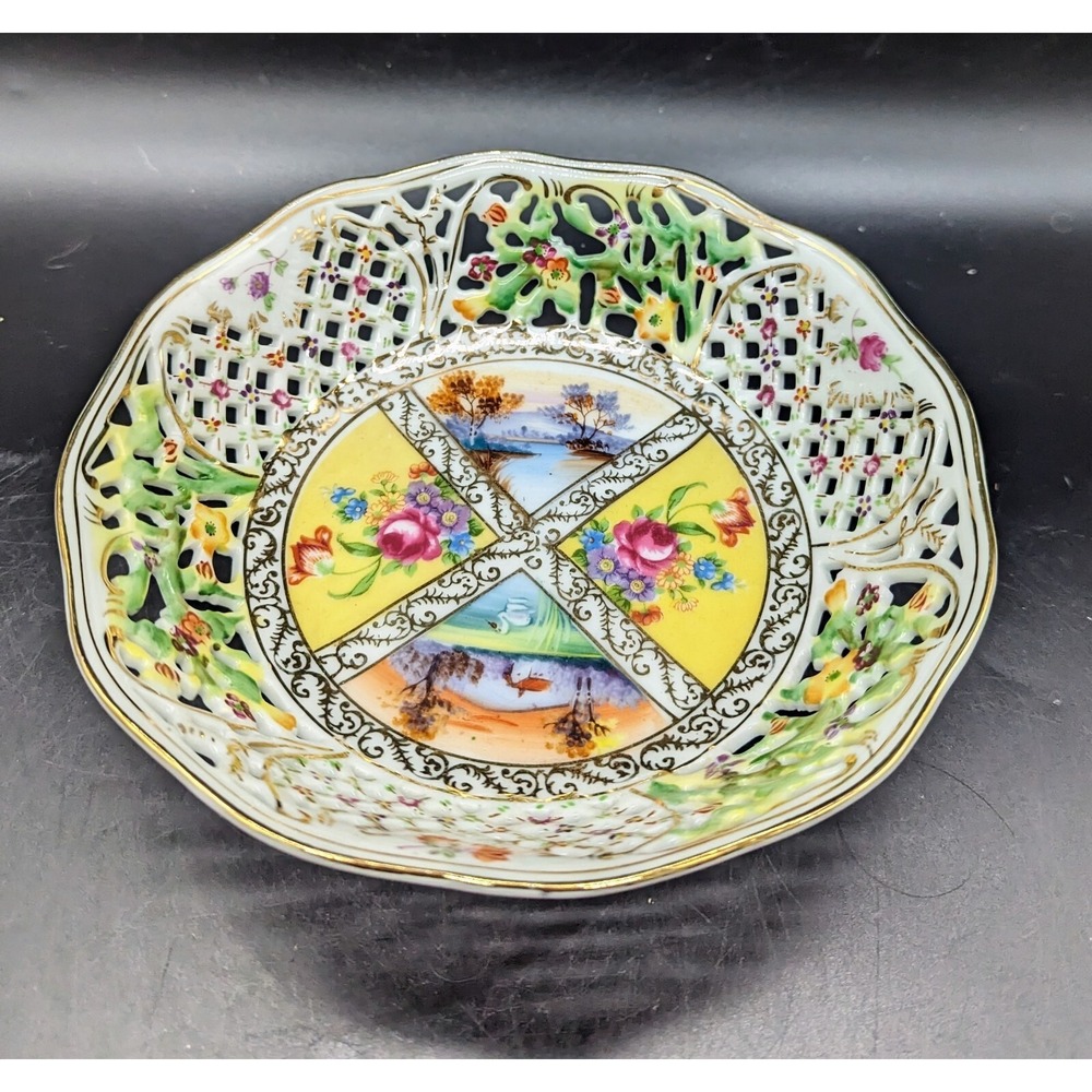 Vintage 1955 Andrea By Sadek Reticulated Bowl Hand Painted Japan Japanese
